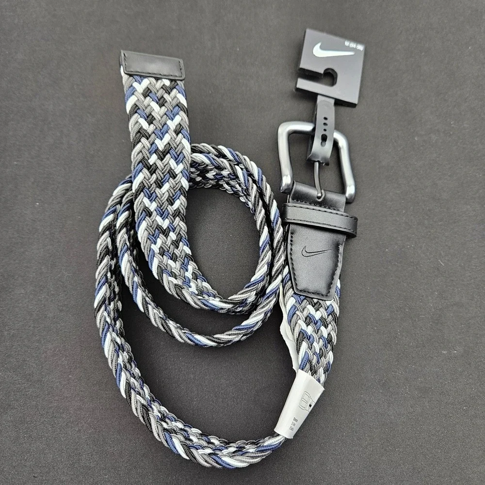 Nike Mens G-Flex Woven Braided Golf Belt Navy Grey Black White Medium 34-36 NEW